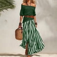 thumbnail image 1 of ClodeEU Women's 2 Piece Outfit ,Off Shoulder Ruffle Top and Striped Maxi Skirt Set with Belt Green,Women's Plus L, 1 of 8