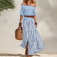 thumbnail image 1 of ClodeEU Women's 2 Piece Outfit ,Off Shoulder Ruffle Top and Striped Maxi Skirt Set with Belt Light Blue,Women's Plus L, 1 of 7