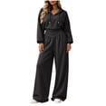 thumbnail image 1 of ClodeEU Women's 2 Piece Outfits ,Hoodie Sweatshirt and High Waist Wide Leg Pants Set, Solid Color Casual Tracksuit ,Women's Plus L, 1 of 8