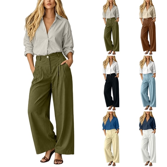ClodeEU Women's 2 Piece Outfits ,Long Sleeve Button Down Shirt and High Waist Pleated Wide Leg Pants Set, Solid Color Casual Matching Set ,Women's Plus M