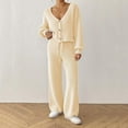 thumbnail image 1 of ClodeEU Women's 2 Piece Sets,Knit V Neck Long Sleeve Cardigan Sweater Top , Elastic Waist Drawstring Pants Loungewear Set Beige,Womens Plus XL, 1 of 7