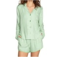 thumbnail image 1 of ClodeEU Women's 2 Piece Striped Pajama Sets,Long Sleeve Button Down Shirts Matching Shorts Set Loungewear Green,Womens Plus M, 1 of 6