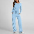 thumbnail image 1 of ClodeEU Women's 2 Piece Sweatsuit Sets,Scoop Neck Slim Tops Lounge Set ,Wide Leg Pants Sets Light Blue,Womens Plus L, 1 of 7