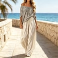 thumbnail image 1 of ClodeEU Women's 2 Piece Vacation Outfit Set,Off Shoulder Blouse + Loose Harem Wide Leg Pants ,Women's Plus M, 1 of 7