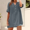 thumbnail image 1 of ClodeEU Women's 3/4 Sleeve Button-Down Shirt,Solid Color V-Neck T-Shirt,Loose Fit Summer Top Light Blue,Womens Plus S, 1 of 7