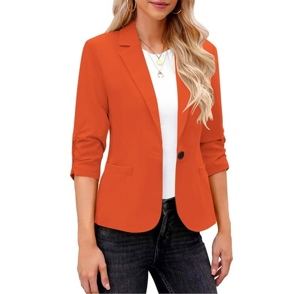 ClodeEU Women's 3/4 Sleeve Open Front Blazer,Casual Rolled Cuff Suit ...
