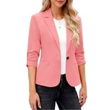ClodeEU Women's 3/4 Sleeve Open Front Blazer,Casual Rolled Cuff Suit ...