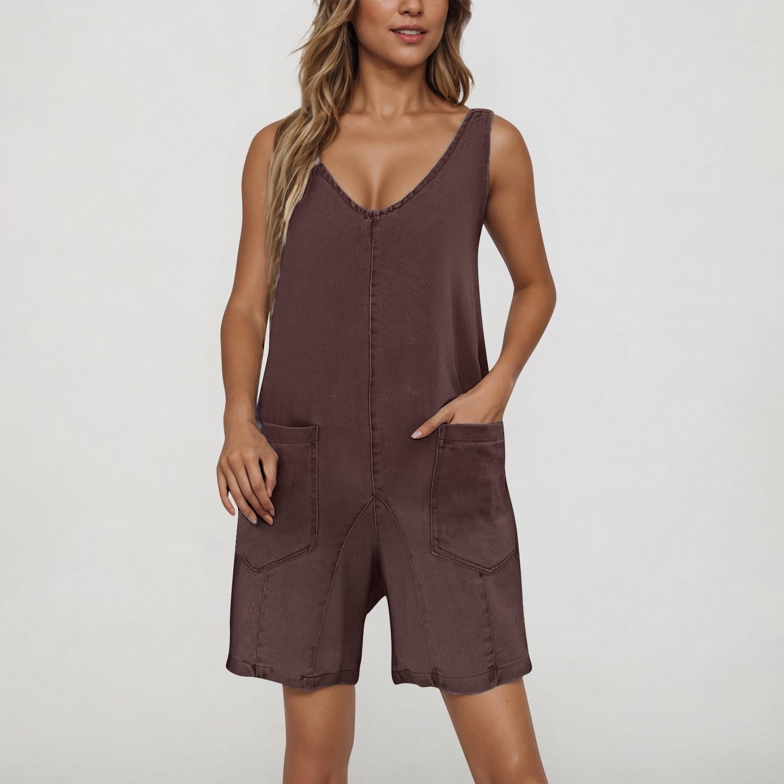 ClodeEU Women's Adjustable Spaghetti Strap Denim Shortalls with Pockets