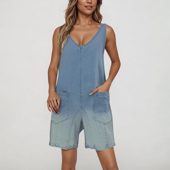 ClodeEU Women's Adjustable Spaghetti Strap Denim Shortalls with Pockets , Casual Jean Short Overalls Light Blue,Womens Plus XXL