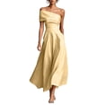 thumbnail image 1 of ClodeEU Women's Asymmetrical One Shoulder Short Sleeve Waist Cinched Swing Midi Dress ,Elegant Wedding Guest Cocktail Party Dress Yellow,Women's Plus XXL, 1 of 6