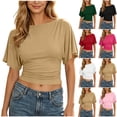 thumbnail image 1 of ClodeEU Women's Batwing Sleeve Crop Top, Ruched Waist Short Sleeve T-Shirt, Casual Summer Tee Hot Pink,Women's Plus L, 1 of 8