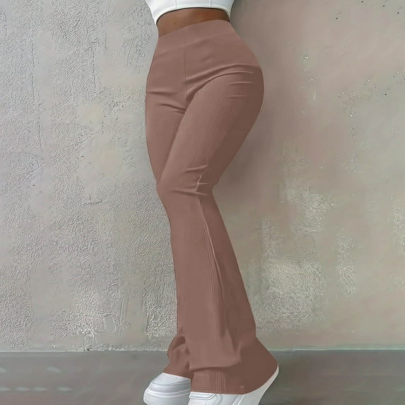 ClodeEU Women's Bell Bottom Leggings ,Skinny Flared Yoga ,Elastic High Waisted Vintage Classic Stretchy Pants Coffee,Womens Plus M