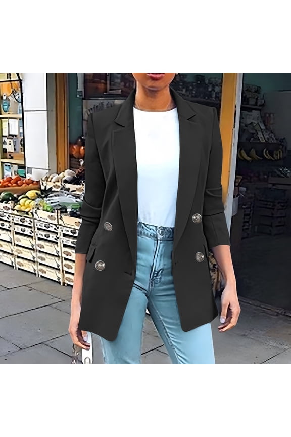 Women's Blazer,Slim Fit Solid Color Notch Lapel Long Sleeve Professional Jacket Black,Womens Plus M