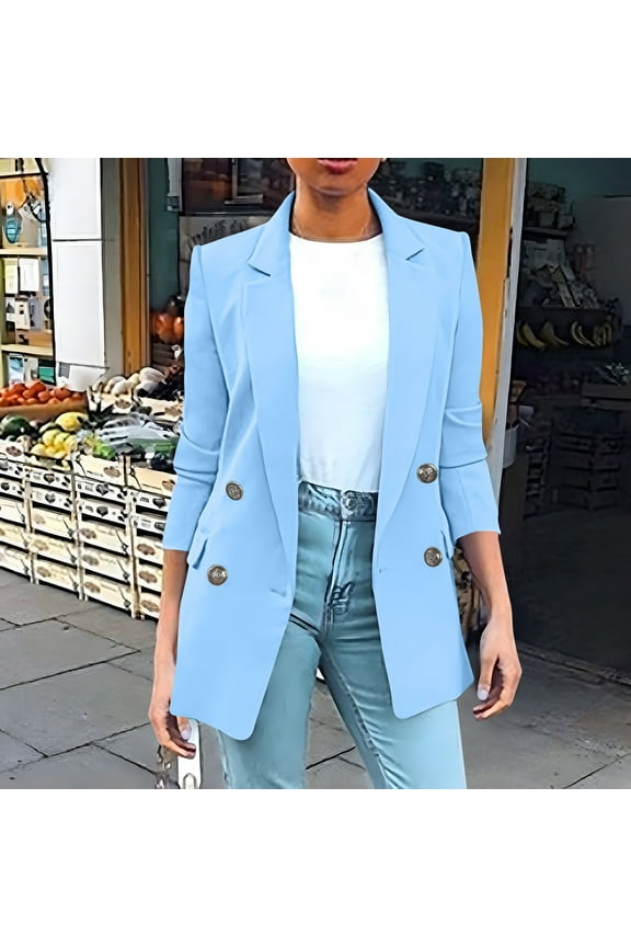 Women's Blazer,Slim Fit Solid Color Notch Lapel Long Sleeve Professional Jacket Blue,Womens Plus XXL