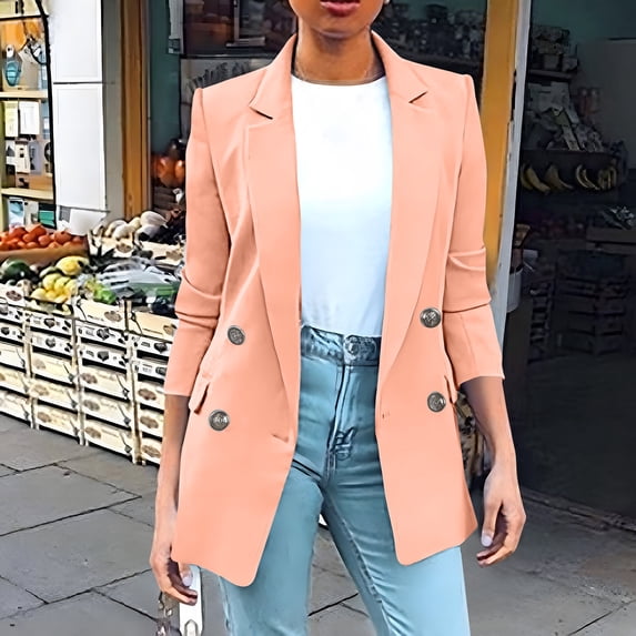 ClodeEU Women's Blazer,Slim Fit Solid Color Notch Lapel Long Sleeve Professional Jacket Orange,Womens Plus M