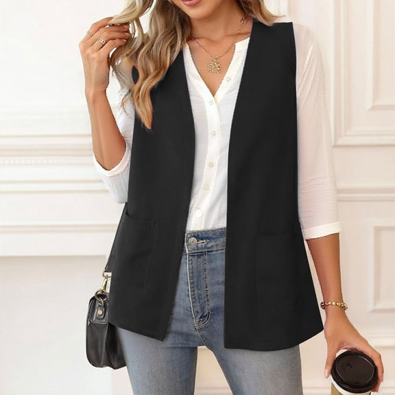 ClodeEU Women's Blazer Vest , Sleeveless Cardigans With Pockets ,Business Coat Vest Black,Womens Plus S