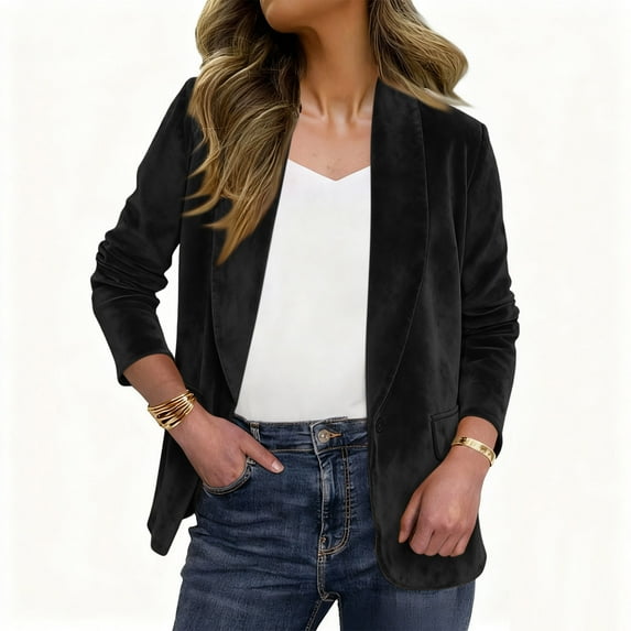 ClodeEU Women's Blazers Jacket, Lapel Faux Suede Jacket, Open Front Cardigan,Work Suit Trendy Jackets Black,Womens Plus XXL