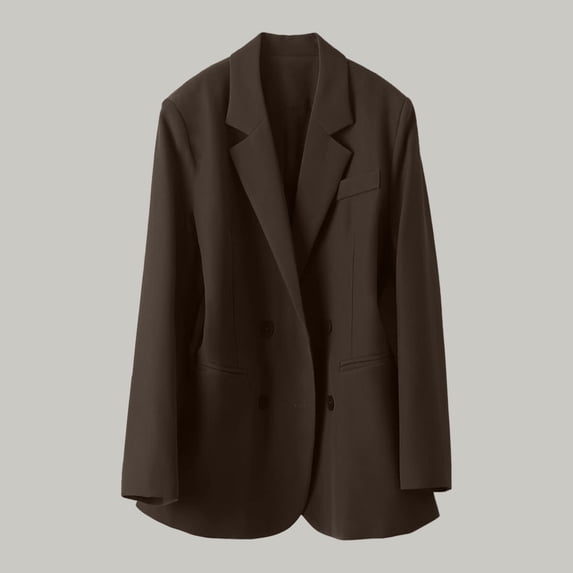 ClodeEU Women's Blazers Jackets,Notch Lapel Open Front Work Office Jackets,Loose Suit Jackets Coffee,Womens Plus M