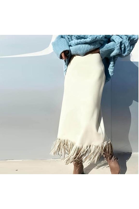 U Women's Boho Chic Skirt Fringed Hem Wrap Tassel Midi Skirts , High Waist Trendy Concert Suede Tassel Skirt White,Womens Plus XXL