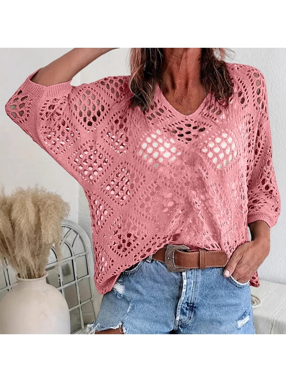 Women's Boho Floral Print Bell Sleeve Blouse,Loose Fit Shirt with Keyhole Pink,Women's Plus XXL
