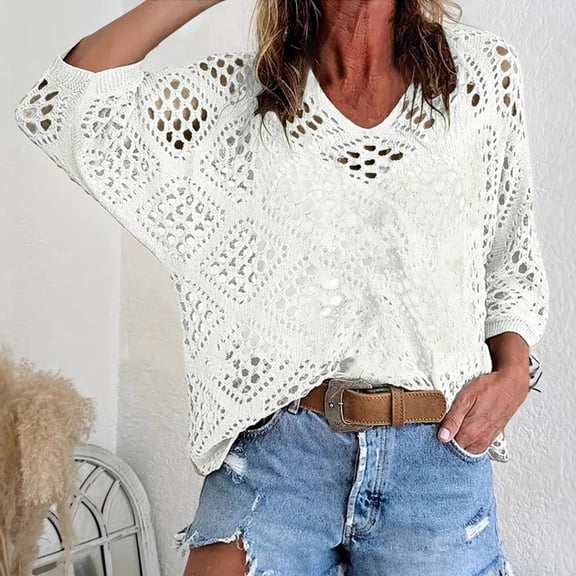 ClodeEU Women's Boho Floral Print Bell Sleeve Blouse,Loose Fit Shirt with Keyhole White,Women's Plus XL