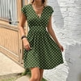 thumbnail image 1 of ClodeEU Women's Boho V Neck Floral Print Ruffle Sleeve Mini Dress,Cute Smocked Waist Short Dress Army Green,Womens Plus XL, 1 of 6