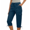 thumbnail image 1 of ClodeEU Women's Bow Leg Drawstring Cargo Capri Pants ,Casual Outdoor Hiking Pants with Pockets Navy,Womens Plus S, 1 of 5