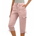 thumbnail image 1 of ClodeEU Women's Bow Leg Drawstring Cargo Capri Pants ,Casual Outdoor Hiking Pants with Pockets Pink,Womens Plus XL, 1 of 5