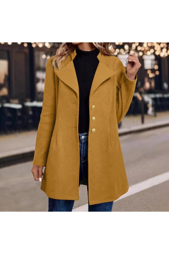 Women's Breasted Slim Fit Wool Blend Coat, Notched Lapel Coat,Long Blazer Jacket Brown,Womens Plus M