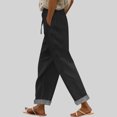 thumbnail image 1 of ClodeEU Women's Breathable Linen Blend Drawstring Wide Leg Pants,Relaxed Fit Casual Long Trousers with Pockets Black,Womens Plus M, 1 of 8