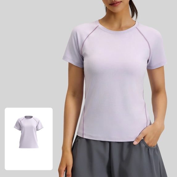 ClodeEU Women's Breathable Loose Fit Short Sleeve Yoga Top ,Casual Athletic Crewneck T-Shirt Purple,Womens Plus L