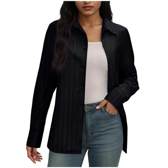 ClodeEU Women's Business Formal Long Sleeve Shirt,Striped Spring Fall Blouse Black,Womens Plus M