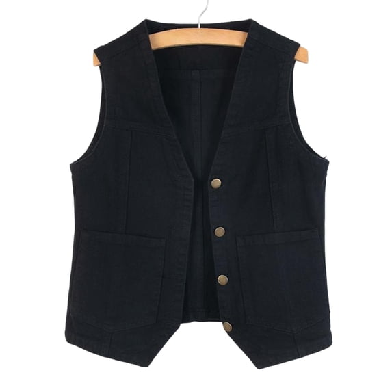 ClodeEU Women's Button Front Denim Vest,Sleeveless V Neck Casual Loose Jacket with Pockets Black,Womens Plus XXXXL