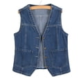 thumbnail image 1 of ClodeEU Women's Button Front Denim Vest,Sleeveless V Neck Casual Loose Jacket with Pockets Dark Blue,Womens Plus XXL, 1 of 4