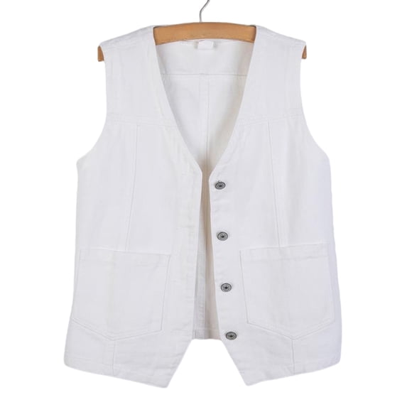 ClodeEU Women's Button Front Denim Vest,Sleeveless V Neck Casual Loose Jacket with Pockets White,Womens Plus XXXXXL