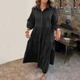 thumbnail image 1 of ClodeEU Women's Button Up Lapel Shirt Dress,Casual Puffy Hem in Cotton Linen Blend Black,Womens Plus XXL, 1 of 6