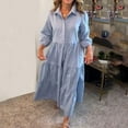 thumbnail image 1 of ClodeEU Women's Button Up Lapel Shirt Dress,Casual Puffy Hem in Cotton Linen Blend Blue,Womens Plus XL, 1 of 6