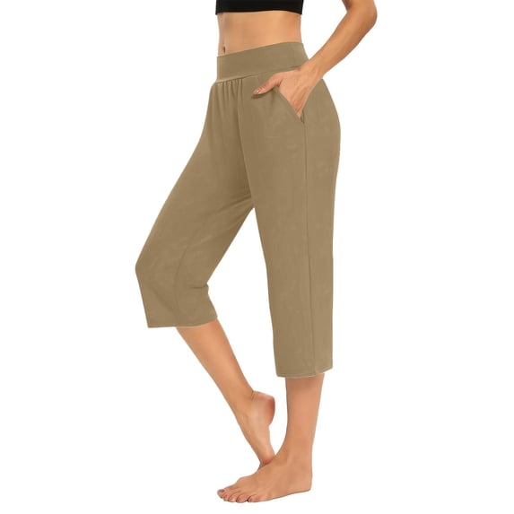 ClodeEU Women's Capri Pants,Casual Loose Fit Athletic Cropped Pants with Pockets Coffee,Womens Plus L