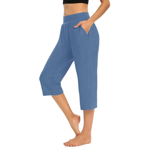 ClodeEU Women's Capri Pants,Casual Loose Fit Athletic Cropped Pants with Pockets Light Blue,Womens Plus S