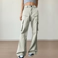 thumbnail image 1 of ClodeEU Women's Cargo Pants， Flared Loose Wide Leg， Zipper Pocket Straight Leg Casual Pants Work Pants Beige,Womens Plus M, 1 of 6