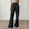 thumbnail image 1 of ClodeEU Women's Cargo Pants， Flared Loose Wide Leg， Zipper Pocket Straight Leg Casual Pants Work Pants Black,Womens Plus S, 1 of 6