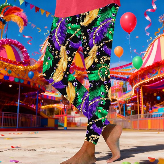 ClodeEU Women's Carnival Print Fitness Yoga Pants,Flash Light High Waist Holiday Tights Pants Army Green,Womens Plus XXL