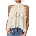 thumbnail image 1 of ClodeEU Women's Chiffon Halter Neck Tank Top ，Layered Ruffle Hem Sleeveless Blouse Flowy Tank Tops Beige,Womens Plus XL, 1 of 6