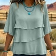 thumbnail image 1 of ClodeEU Women's Chiffon Tiered Ruffle Flared 3/4 Sleeve Blouse ,Casual Loose Fit Bohemian Top Gray,Women's Plus L, 1 of 6