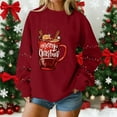 thumbnail image 1 of ClodeEU Women's Christmas Cat Print Sweatshirt ,Round Neck Print Long Sleeve Sweatshirt Top Wine 04,Womens Plus M, 1 of 5