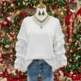 thumbnail image 1 of ClodeEU Women's Christmas Print Sweatshirt ,Ruffle Long Sleeve Round Neck Loose Fit Pullover Tops White,Womens Plus M, 1 of 7