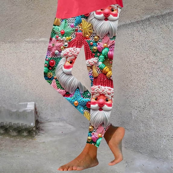 ClodeEU Women's Christmas Printed Leggings,High Waisted Shiny Leggings Pant,Trendy Legging Multicolor 09,Womens Plus S