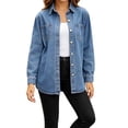 thumbnail image 1 of ClodeEU Women's Classic Button Down Denim Shirt Jacket,Casual Loose Jean Shacket ,Women's Plus L, 1 of 8