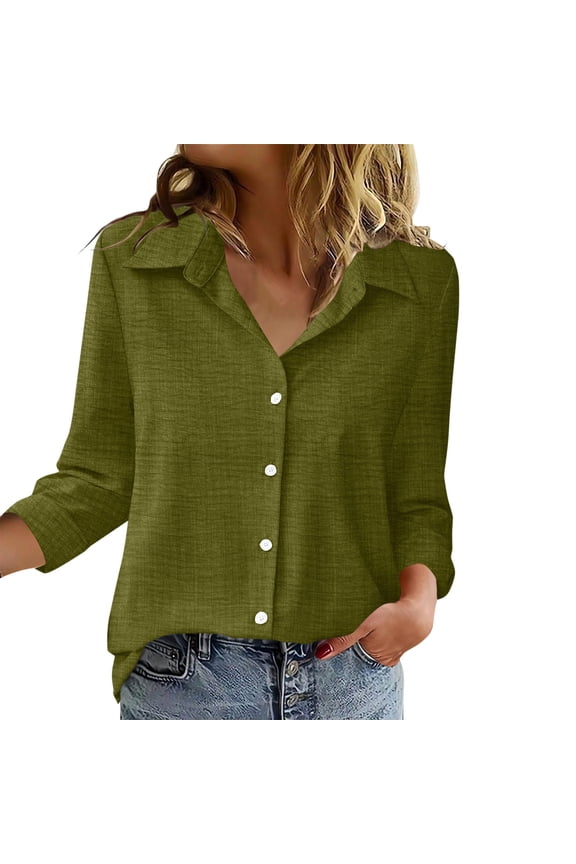 Women's Classic Collar Button-Down Shirt,Casual Long Sleeve Work Blouses Army Green,Womens Plus XXL