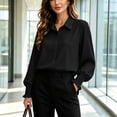 thumbnail image 1 of ClodeEU Women's Collar Button Long Sleeve Shirt with Ruffle Cuffs ,Casual Loose Fit Blouse Black,Women's Plus M, 1 of 8